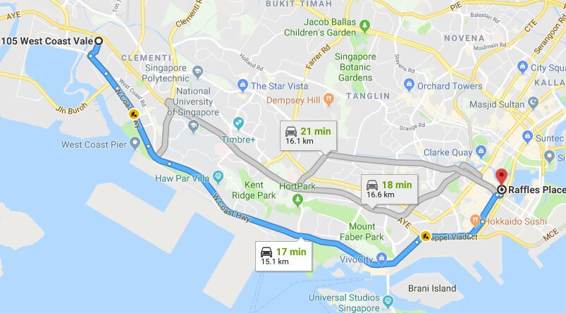 The drive from Whistler Grand and Twin Vew to Raffles Place